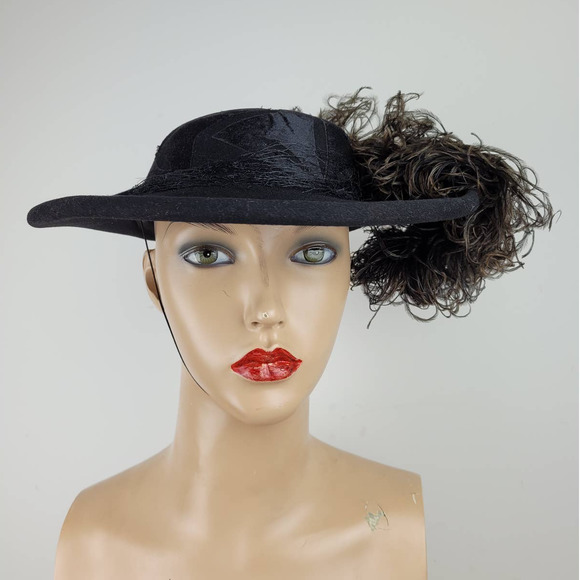 Antique Edwardian 1910 1900s Ostrich Feather Slocum Straw Works Wool Hat main image 6